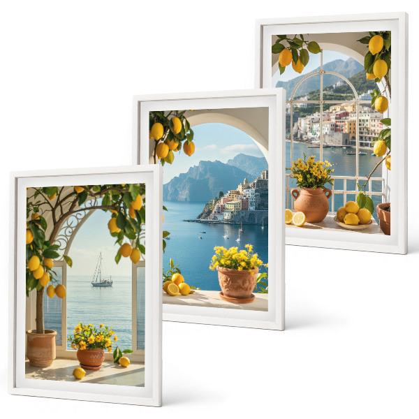Composizione di quadri limoni di città di mare fiori