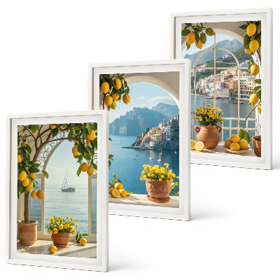 Composizione di quadri limoni di città di mare fiori