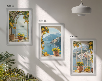 Composizione di quadri limoni di città di mare fiori