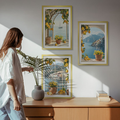 Composizione di quadri limoni di città di mare fiori
