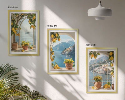 Composizione di quadri limoni di città di mare fiori