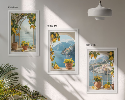 Composizione di quadri limoni di città di mare fiori