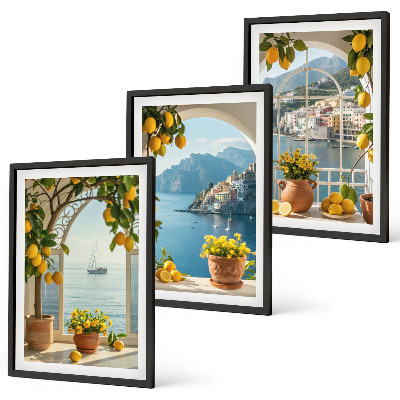 Composizione di quadri limoni di città di mare fiori