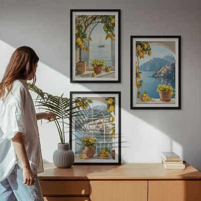 Composizione di quadri limoni di città di mare fiori