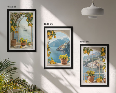 Composizione di quadri limoni di città di mare fiori