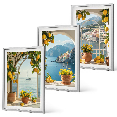 Composizione di quadri limoni di città di mare fiori
