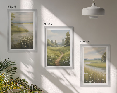 Set di quadri incorniciati Paesaggio primaverile, fiume e prato