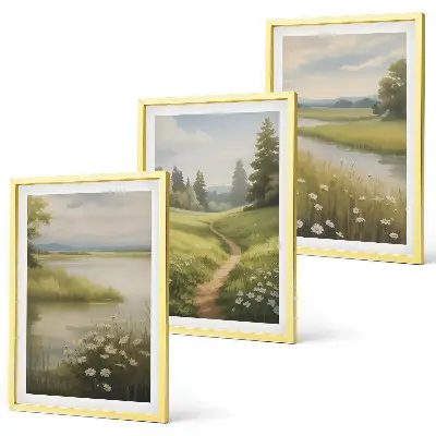 Set di quadri incorniciati paesaggio primaverile con fiume e prato