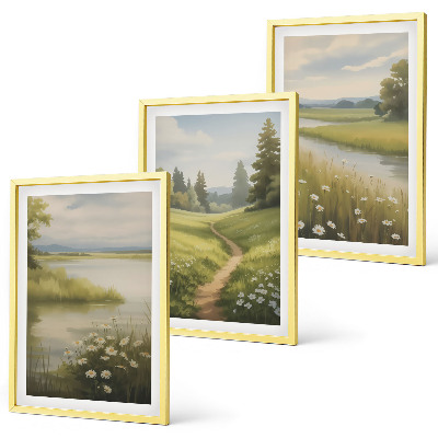 Set di quadri incorniciati Paesaggio primaverile, fiume e prato