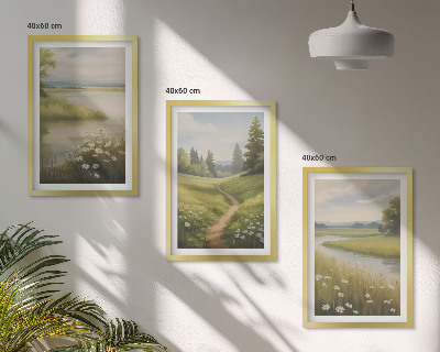 Set di quadri incorniciati Paesaggio primaverile, fiume e prato