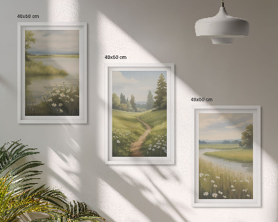 Set di quadri incorniciati Paesaggio primaverile, fiume e prato