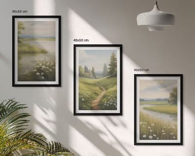 Set di quadri incorniciati Paesaggio primaverile, fiume e prato