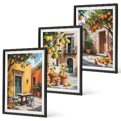Set di 3 quadri Agrumi in giardino