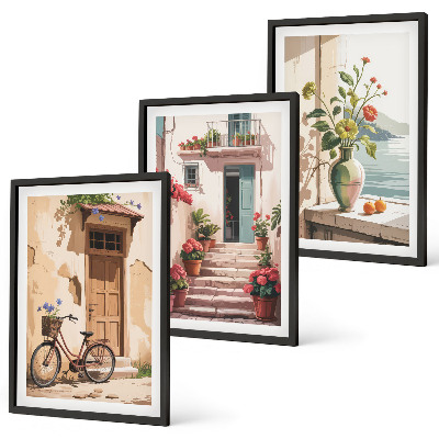 Composizione di quadri Strade, fiori e biciclette