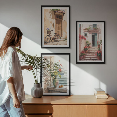 Composizione di quadri Strade, fiori e biciclette