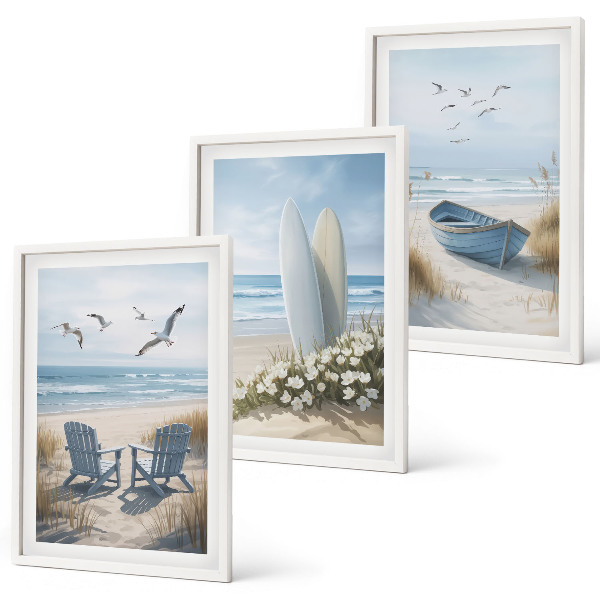 Set di quadri incorniciati Spiaggia tavole da surf uccelli