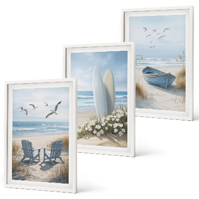 Set di quadri incorniciati Spiaggia tavole da surf uccelli