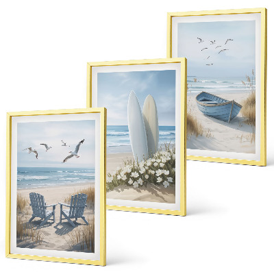 Set di quadri incorniciati Spiaggia tavole da surf uccelli