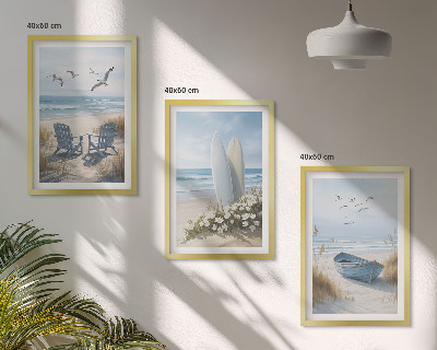 Set di quadri incorniciati Spiaggia tavole da surf uccelli