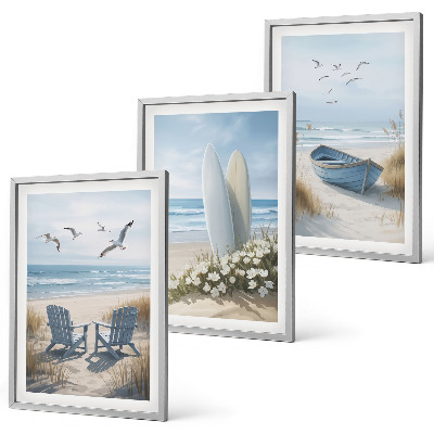 Set di quadri incorniciati Spiaggia tavole da surf uccelli
