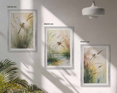 Composizione di quadri Libellule, pittura ad acquerello sull'erba