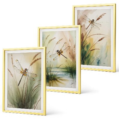 Composizione di quadri Libellule, pittura ad acquerello sull'erba