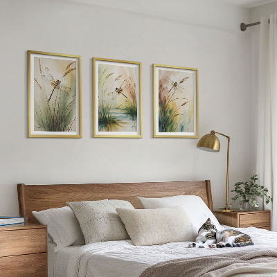 Composizione di quadri Libellule, pittura ad acquerello sull'erba
