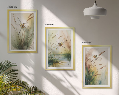 Composizione di quadri Libellule, pittura ad acquerello sull'erba