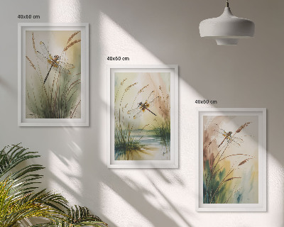 Composizione di quadri Libellule, pittura ad acquerello sull'erba