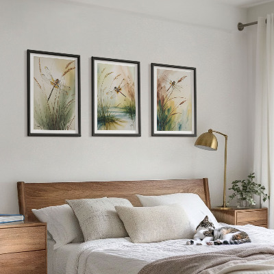 Composizione di quadri Libellule, pittura ad acquerello sull'erba
