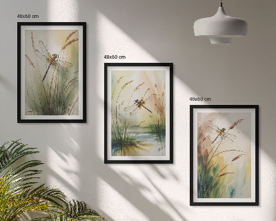 Composizione di quadri Libellule, pittura ad acquerello sull'erba