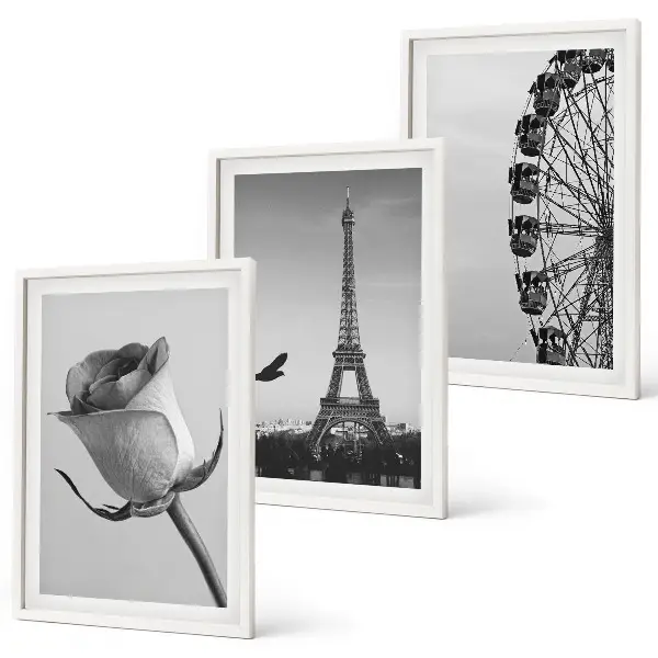 Set di 3 quadri con stampa della Torre Eiffel e ruota panoramica rosa