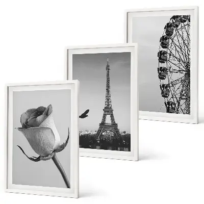 Set di 3 quadri con stampa della Torre Eiffel e ruota panoramica rosa