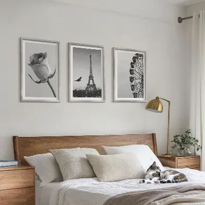 Set di 3 quadri con stampa della Torre Eiffel e ruota panoramica rosa