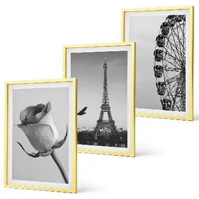 Set di 3 quadri con stampa della Torre Eiffel e ruota panoramica rosa