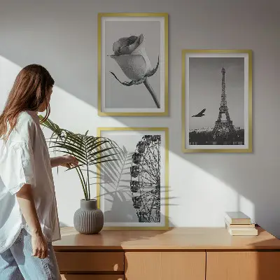 Set di 3 quadri con stampa della Torre Eiffel e ruota panoramica rosa