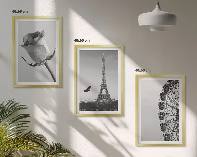 Set di 3 quadri con stampa della Torre Eiffel e ruota panoramica rosa