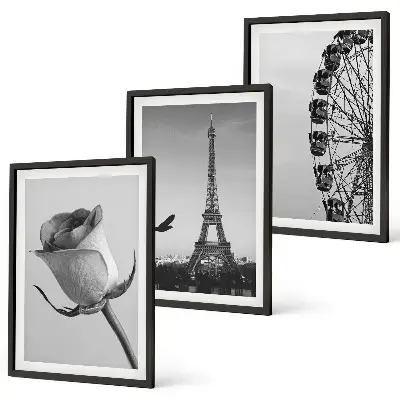 Set di 3 quadri con stampa della Torre Eiffel e ruota panoramica rosa