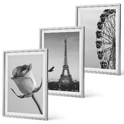 Set di 3 quadri con stampa della Torre Eiffel e ruota panoramica rosa