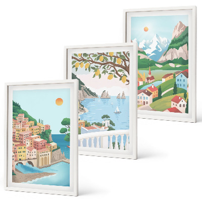 Set di 3 quadri Panorami marini dai toni pastello