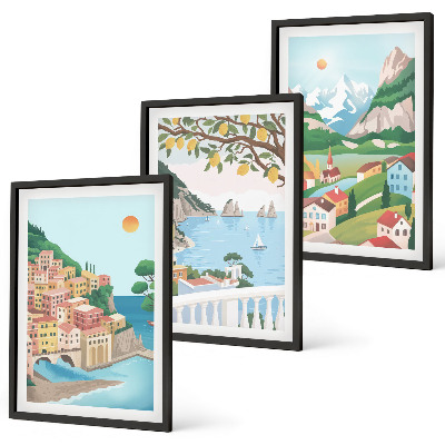 Set di 3 quadri Panorami marini dai toni pastello