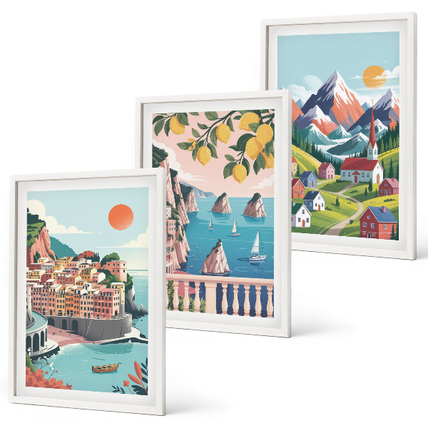 Composizione di quadri Montagne e città colorate