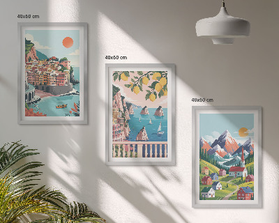 Composizione di quadri Montagne e città colorate