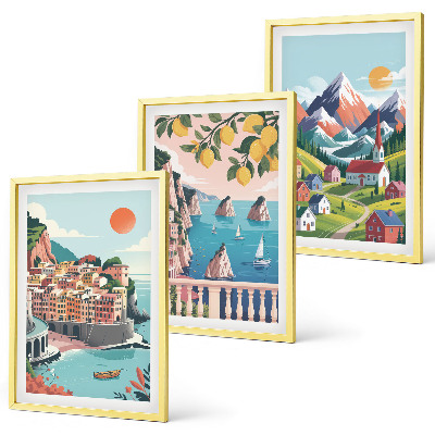 Composizione di quadri Montagne e città colorate