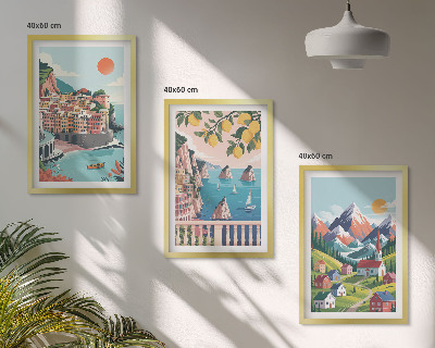 Composizione di quadri Montagne e città colorate
