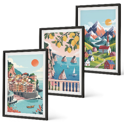 Composizione di quadri Montagne e città colorate