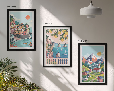 Composizione di quadri Montagne e città colorate