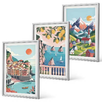 Composizione di quadri Montagne e città colorate