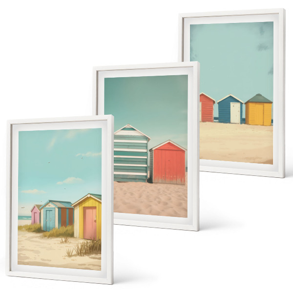 Set di 3 quadri Case colorate spiaggia sole