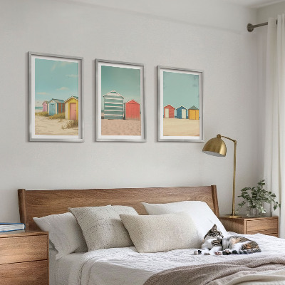 Set di 3 quadri Case colorate spiaggia sole